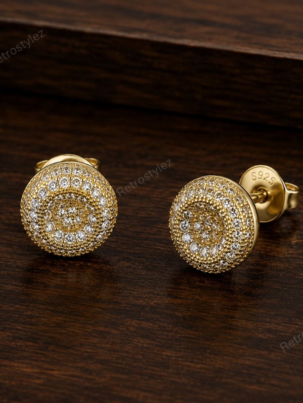 18K Gold Mens 2ct Diamond Stud Earrings Guys New Round 18 K Silver Studs Jewelry